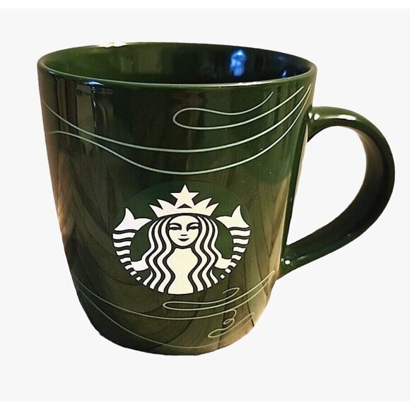 STARBUCKS Mermaid Logo Green Swirl Design Ceramic Coffee Mug 12oz 2020 - Picture 1 of 9